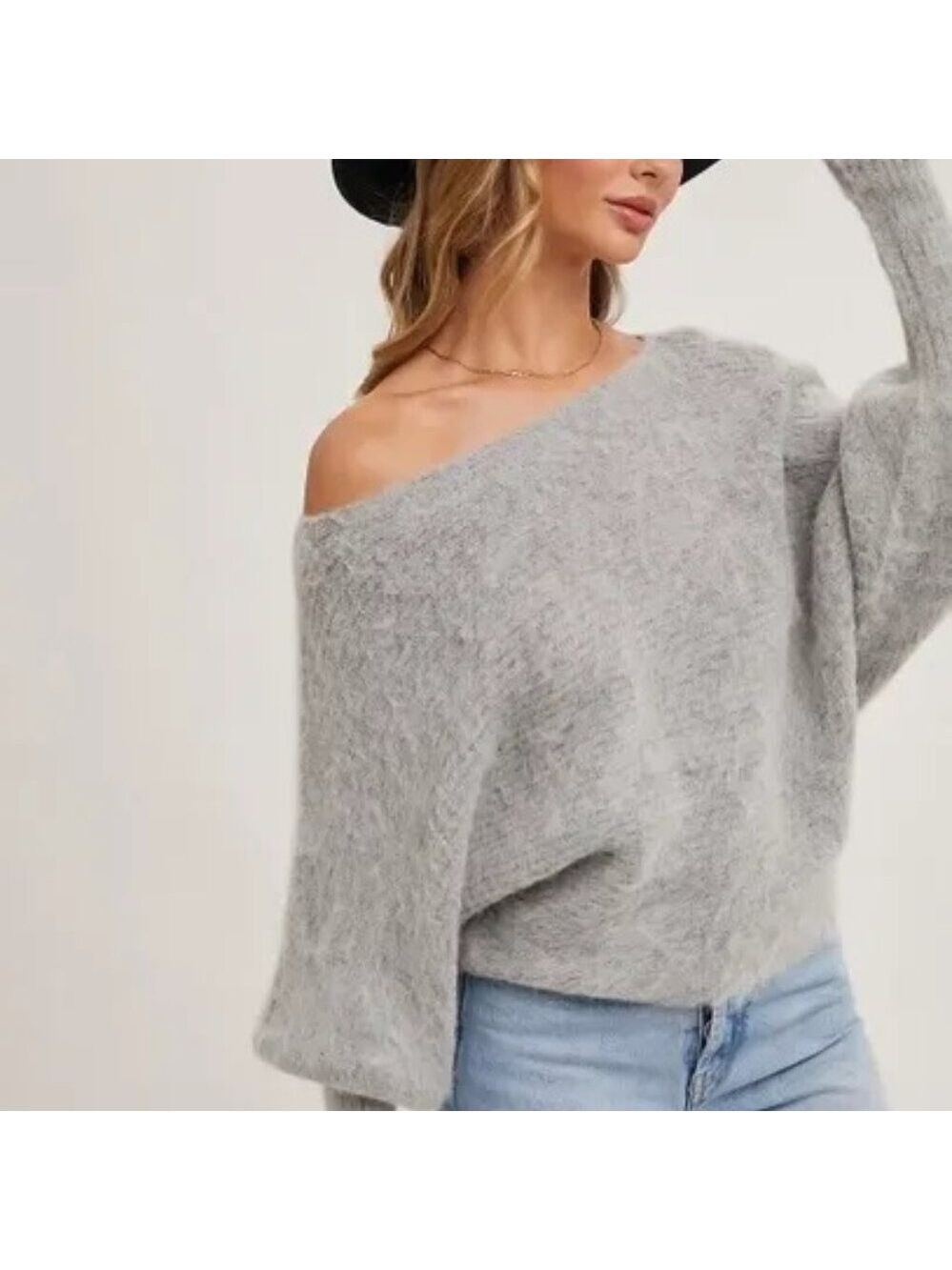 FINAL PIECES!!! CLEAR OUT!!! Boat Neck Dolman Sleeve Ribbed Fuzzy Knit Sweater - Picture 10 of 10